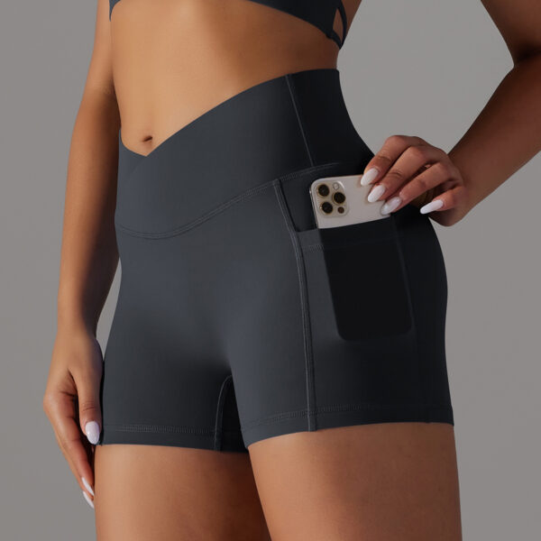 Double Sided Nylon Brushed Cross V Waist Pocket Fitness Yoga Shorts Running Sports Three Point Pants for Women - Image 2