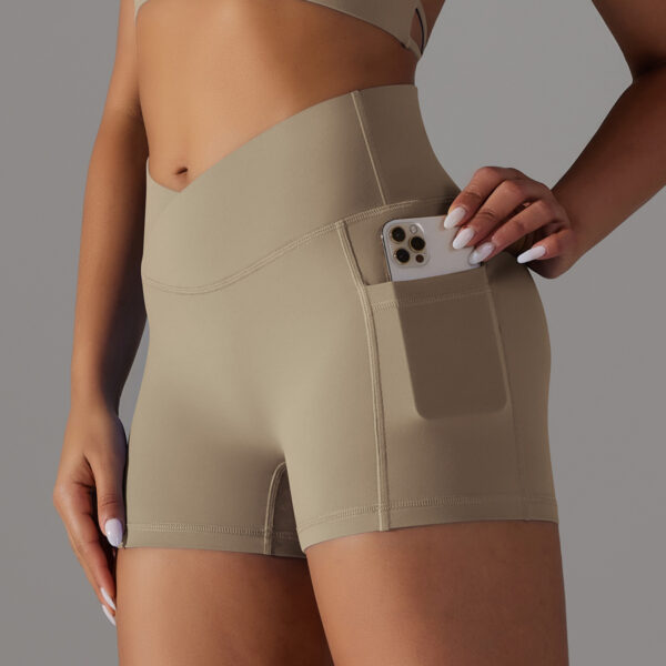 Double Sided Nylon Brushed Cross V Waist Pocket Fitness Yoga Shorts Running Sports Three Point Pants for Women - Image 5