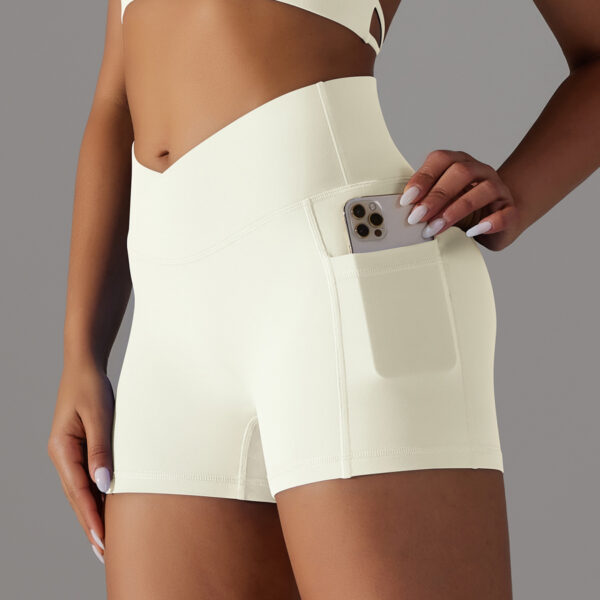 Double Sided Nylon Brushed Cross V Waist Pocket Fitness Yoga Shorts Running Sports Three Point Pants for Women - Image 11