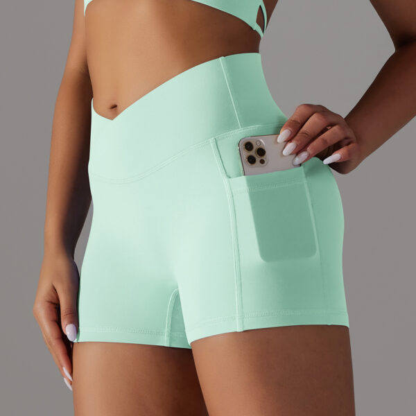 Double Sided Nylon Brushed Cross V Waist Pocket Fitness Yoga Shorts Running Sports Three Point Pants for Women - Image 10