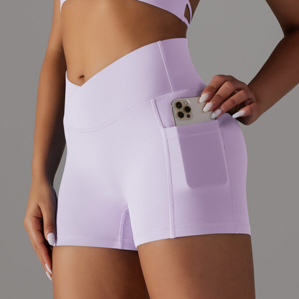 Double Sided Nylon Brushed Cross V Waist Pocket Fitness Yoga Shorts Running Sports Three Point Pants for Women - Image 9