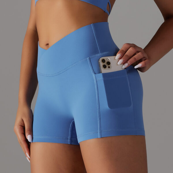 Double Sided Nylon Brushed Cross V Waist Pocket Fitness Yoga Shorts Running Sports Three Point Pants for Women - Image 8