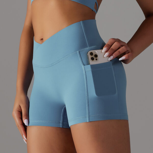 Double Sided Nylon Brushed Cross V Waist Pocket Fitness Yoga Shorts Running Sports Three Point Pants for Women - Image 6