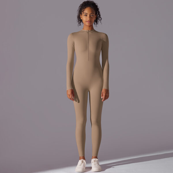 High elastic half-open zipper tight long jumpsuit sports running fitness long sleeve yoga wear - Image 5