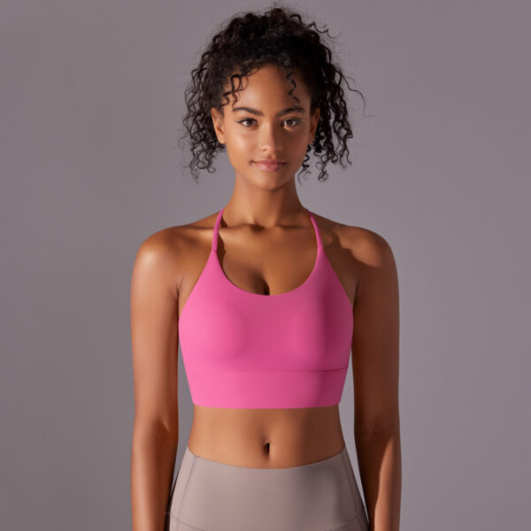 New brushed double-sided nylon solid color beauty back cross halter sports running fitness yoga clothing sports underwear female - Image 2