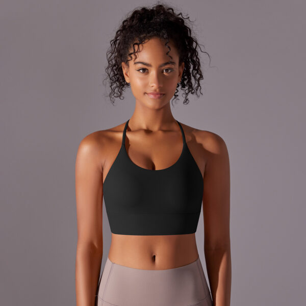 New brushed double-sided nylon solid color beauty back cross halter sports running fitness yoga clothing sports underwear female - Image 5