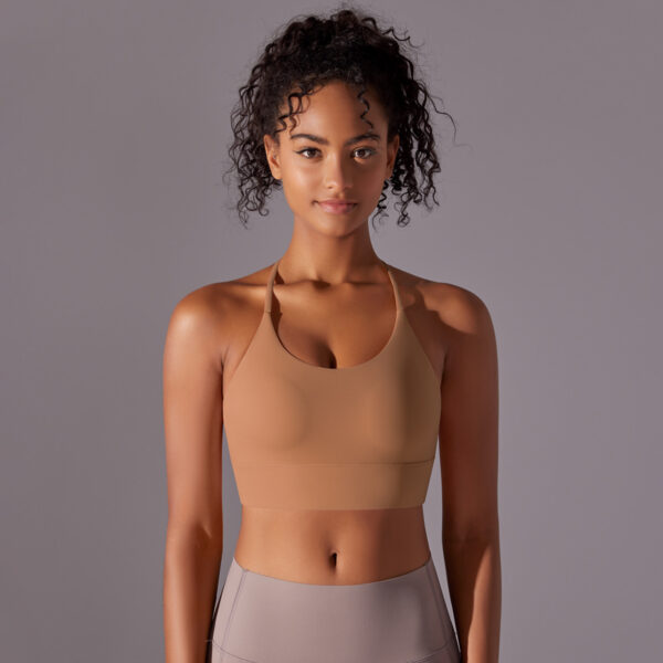 New brushed double-sided nylon solid color beauty back cross halter sports running fitness yoga clothing sports underwear female - Image 3