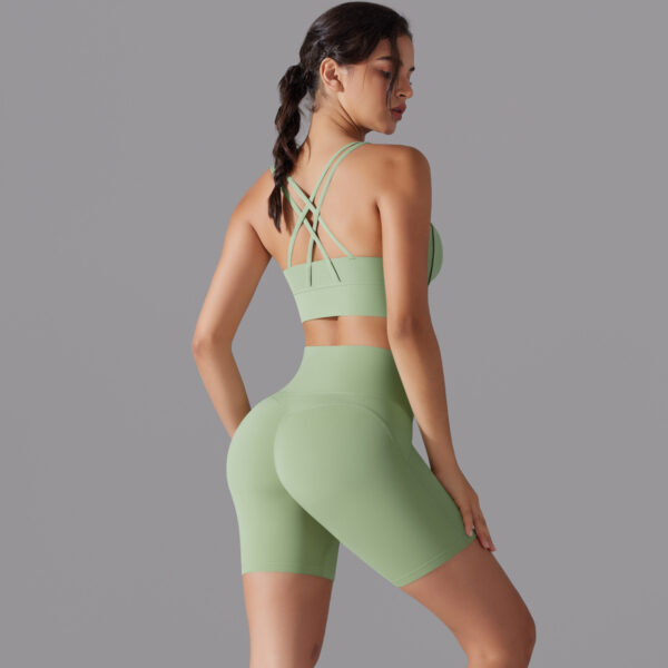 New free panties three-quarter shorts yoga clothing set beauty back cross sports underwear fitness yoga clothing set - Image 5