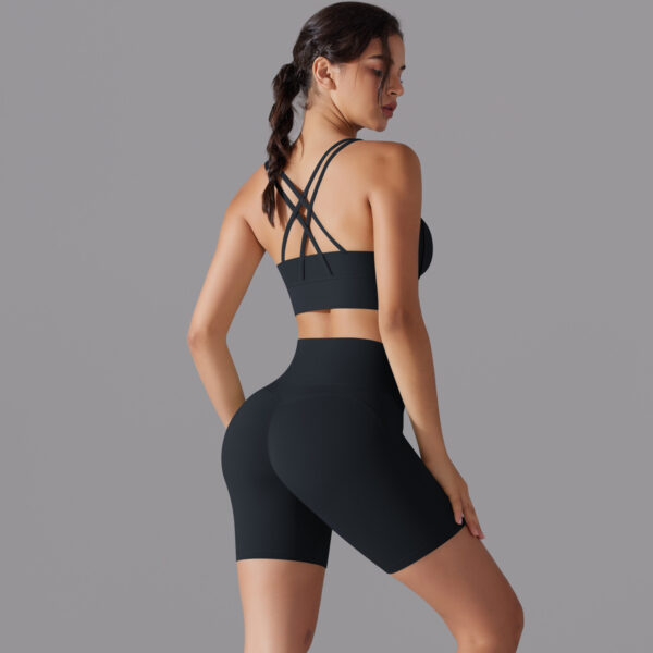 New free panties three-quarter shorts yoga clothing set beauty back cross sports underwear fitness yoga clothing set - Image 2