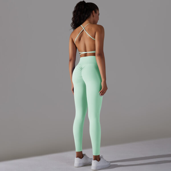 Reversible Nylon Solid Color Cross Back Sports Underwear Yoga Clothing Set Running Fitness Suit Women - Image 5