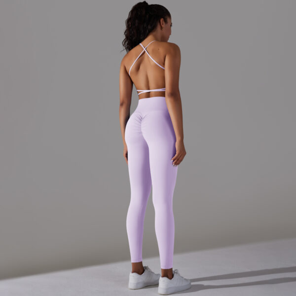 Reversible Nylon Solid Color Cross Back Sports Underwear Yoga Clothing Set Running Fitness Suit Women - Image 4