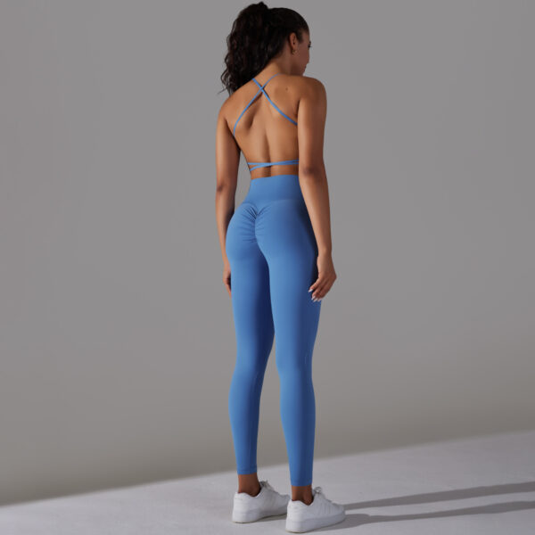 Reversible Nylon Solid Color Cross Back Sports Underwear Yoga Clothing Set Running Fitness Suit Women - Image 2