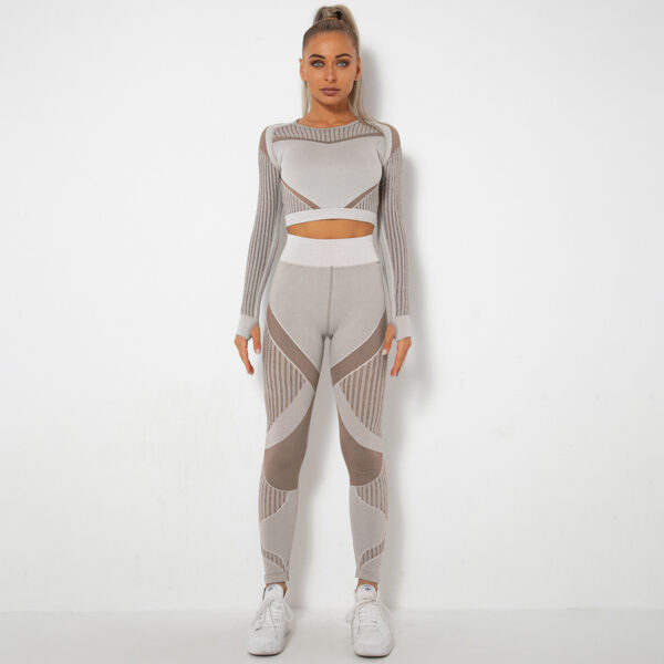 Seamless Hollow Out Yoga Long-Sleeved Two-Piece Suit Women'S Yoga Wear Sports Fitness Running Yoga Pants