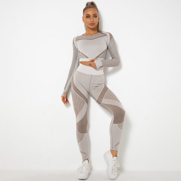 Seamless Hollow Out Yoga Long-Sleeved Two-Piece Suit Women'S Yoga Wear Sports Fitness Running Yoga Pants - Image 3