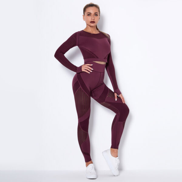 Seamless Hollow Out Yoga Long-Sleeved Two-Piece Suit Women'S Yoga Wear Sports Fitness Running Yoga Pants - Image 10