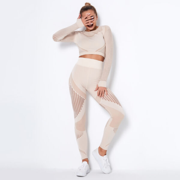 Seamless Hollow Out Yoga Long-Sleeved Two-Piece Suit Women'S Yoga Wear Sports Fitness Running Yoga Pants - Image 9