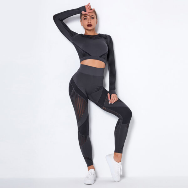 Seamless Hollow Out Yoga Long-Sleeved Two-Piece Suit Women'S Yoga Wear Sports Fitness Running Yoga Pants - Image 8