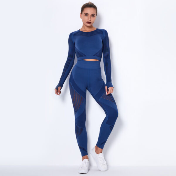 Seamless Hollow Out Yoga Long-Sleeved Two-Piece Suit Women'S Yoga Wear Sports Fitness Running Yoga Pants - Image 7