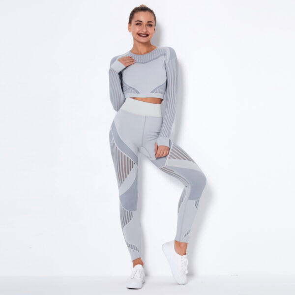Seamless Hollow Out Yoga Long-Sleeved Two-Piece Suit Women'S Yoga Wear Sports Fitness Running Yoga Pants - Image 2