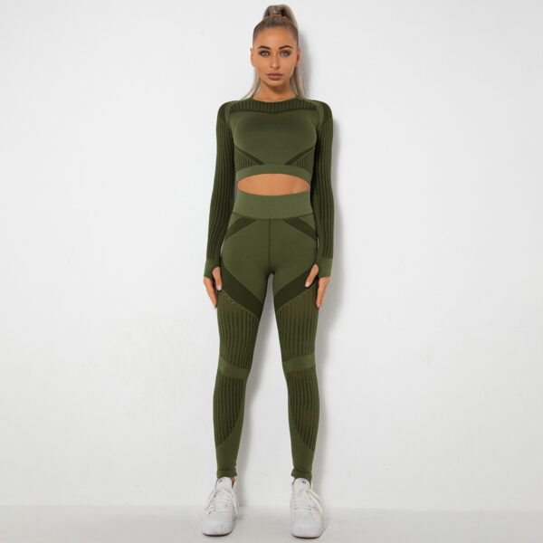 Seamless Hollow Out Yoga Long-Sleeved Two-Piece Suit Women'S Yoga Wear Sports Fitness Running Yoga Pants - Image 6