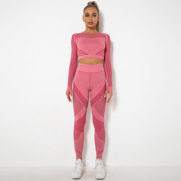 Seamless Hollow Out Yoga Long-Sleeved Two-Piece Suit Women'S Yoga Wear Sports Fitness Running Yoga Pants - Image 4