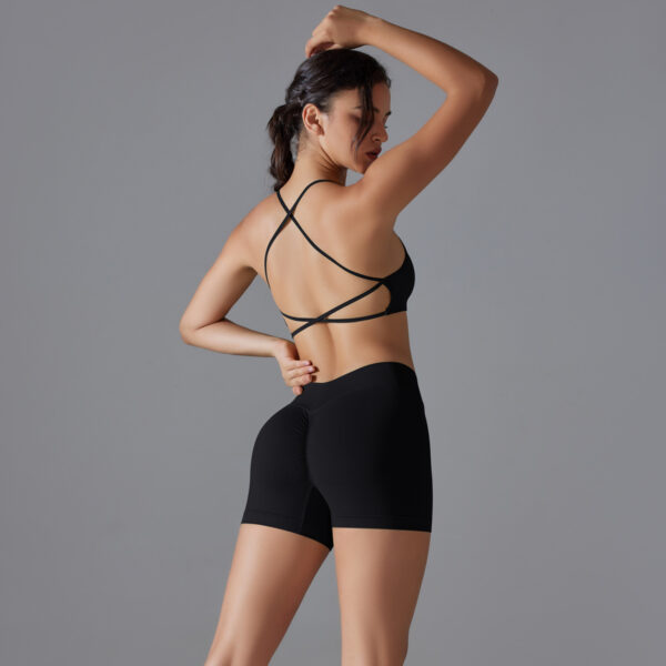 Seamless solid color crossover back high elastic tight sports underwear yoga clothing suit running fitness two-piece set - Image 6