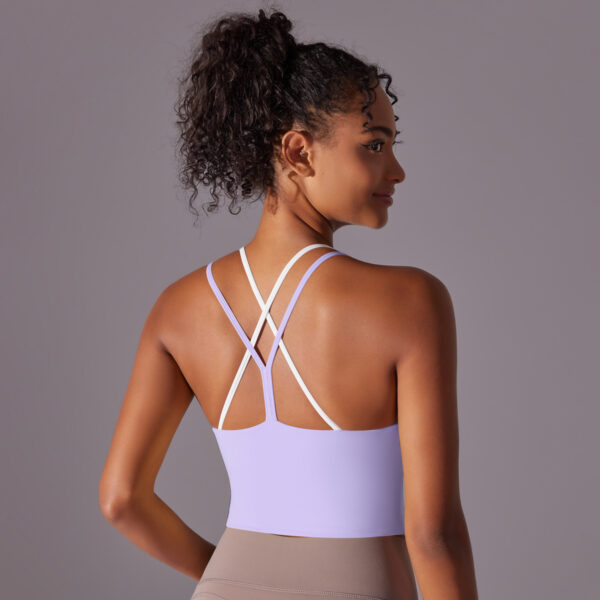 Solid Color Beauty Back Double Layer Crossover Reversible Nylon Brushed Sports Underwear Running Fitness Yoga Clothing Tops Women - Image 3