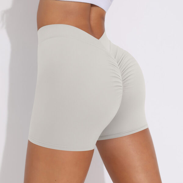 V waist pleated solid color peach buttocks yoga shorts sports running fitness tight three-quarter pants female - Image 11