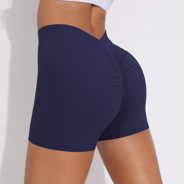 V waist pleated solid color peach buttocks yoga shorts sports running fitness tight three-quarter pants female - Image 3
