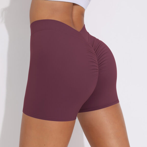 V waist pleated solid color peach buttocks yoga shorts sports running fitness tight three-quarter pants female - Image 2