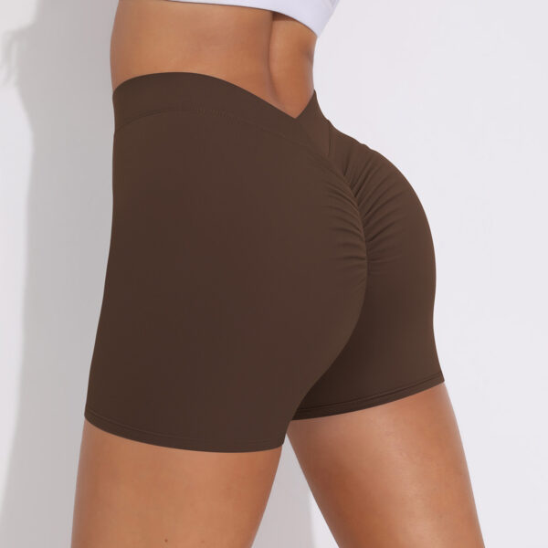 V waist pleated solid color peach buttocks yoga shorts sports running fitness tight three-quarter pants female - Image 10