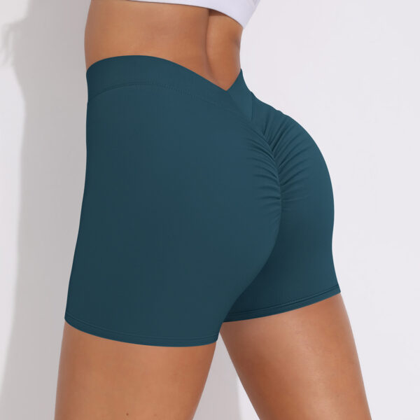 V waist pleated solid color peach buttocks yoga shorts sports running fitness tight three-quarter pants female - Image 9