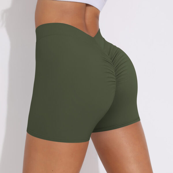 V waist pleated solid color peach buttocks yoga shorts sports running fitness tight three-quarter pants female - Image 6