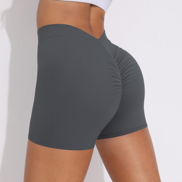 V waist pleated solid color peach buttocks yoga shorts sports running fitness tight three-quarter pants female - Image 4