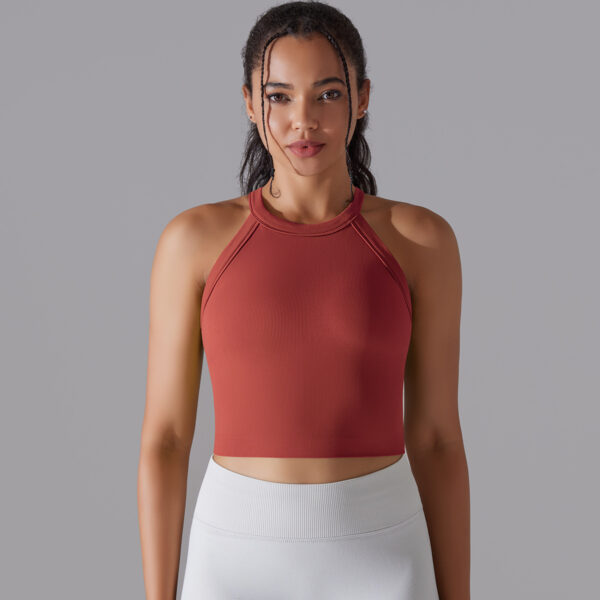 Women Sports Vest Fitness Bra With Chest Pads Seamless Double Layered Shockproof Cropped Top Gym Workout Running Bra Vest - Image 3