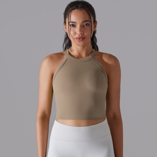 Women Sports Vest Fitness Bra With Chest Pads Seamless Double Layered Shockproof Cropped Top Gym Workout Running Bra Vest - Image 4