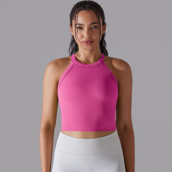 Women Sports Vest Fitness Bra With Chest Pads Seamless Double Layered Shockproof Cropped Top Gym Workout Running Bra Vest - Image 6