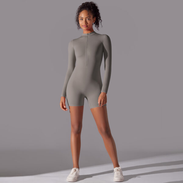 Zipper open neck tight high elastic jumpsuit sports fitness running three-quarter one-piece shorts yoga wear - Image 8