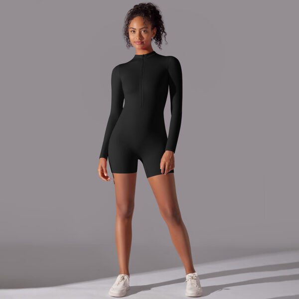 Zipper open neck tight high elastic jumpsuit sports fitness running three-quarter one-piece shorts yoga wear - Image 7